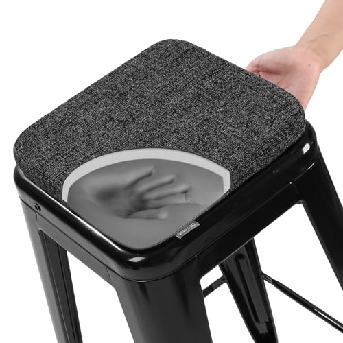 SINOSSO Magnetic Chair Pad for Metal Chair Non-Slip, 11" Square Memory Foam Seat Cushion 1 Pack, Cushion for Bistro Cafe Kitchen Folding Chairs Bar Stool, Black-Gray