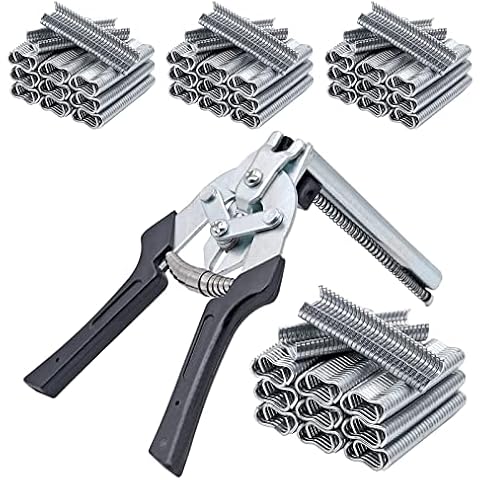 MINYULUA Type M Hog Nail Ring Pliers Kit with 2400pcs M Clips, Hand Tools Clamp Wire Cage Fasten Plier for Fence Fastening, Upholstery Installation, Animal Cages Cover