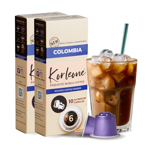 Image of KORLEONE Colombia Aluminium Nespresso Compatible Coffee Pods 20 Capsules (Pack of 2) Intensity - 6 | Single Origin Medium Roast Level 210 Grams