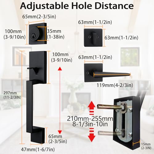 Image of NEWBANG Front Double Door Traditional Style Keyed Entry Door Handleset with Lever Handle in Matte Black,(Keyed and Dummy Set),MDHST2010DB-SET-BR-TMC