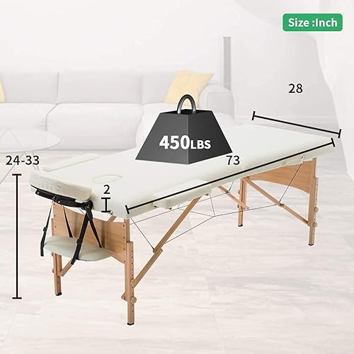 Miniatura 8 de Mesa de masaje profesional de 73 pulgadas de largo y 28 pulgadas de ancho, cama de spa portátil, mesa de terapia ajustable de altura de 2 secciones