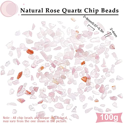 SUNNYCLUE 1 Box 100g Natural Rose Quartz Chip Beads No Hole Crystal Pebbles Bulk Irregular Shaped Quartz Rock Healing Crystal Natural Mini Stones 2-8mm Healing Indoor Decorative DIY Craft Chakra Decor - Image 2