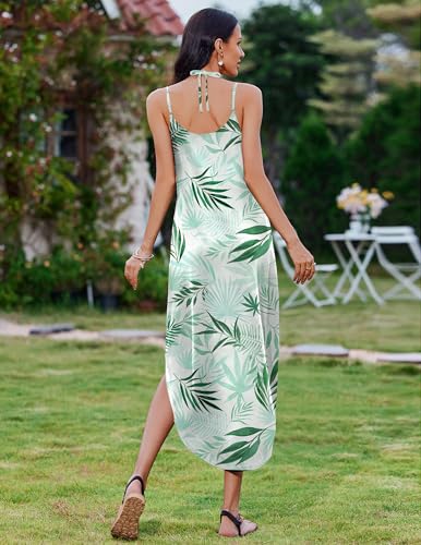 Image of Zeagoo Women's Casual Sundress Summer Maxi Sleeveless V Neck Split Boho Beach Dress Travel Vacation Dress with Pockets