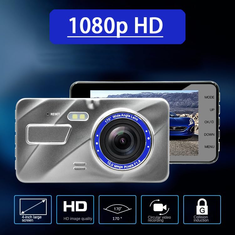 Ukryty rejestrator jazdy samochodu HD 1080p, podwójny ekran dotykowy z przednim i tylnym nagrywaniem, czujnik G, nagrywanie w pętli