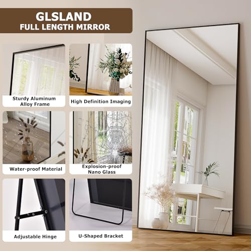 Glsland LBVC-ZJ-3171 BLACK 71 Inchx31 Inch Full Length Mirror Extra Large Hanging Or Leaning Rectangle Mirror Aluminum Alloy Thin Frame Bedroom Floor Dressing,Black thumb #2