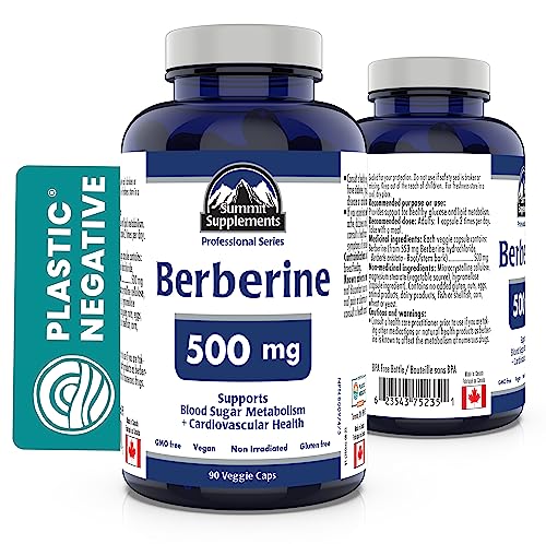 Berberine 500mg 90 vcaps - Cardiovascular Health + Supports Blood Sugar Metabolism - Take Your Health to a New Summit with Summit Supplements, a Plastic Negative Product!
