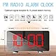 ThreeH Radio-Digitaluhr mit USB-Telefonladegerät 7,3’’ LED Curved-Screen-Display mit Dimmer 2 Weckereinstellung Funkuhr für Schlafzimmer Rot