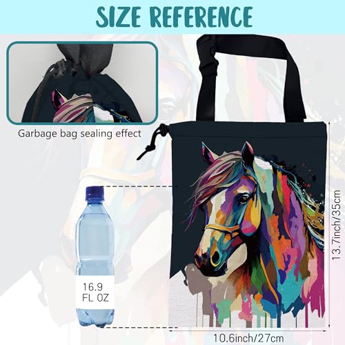 Image of Car Garbage Bag Abstract Colorful Horse Drawstring Car Trash Bag Hanging for Back Seat with Adjustable Buckle Canvas Vehicle Trash Can Easy-to-Install