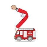 AmazingM Baby Food Grade Silicone Vechicle Car Teether Toy with Pacifier Clip Holder,Teething Pain Relief Toys Gift Set for 3 Months+ Boys and Girls,Freezer Safe,BPA Free (Fire Truck).