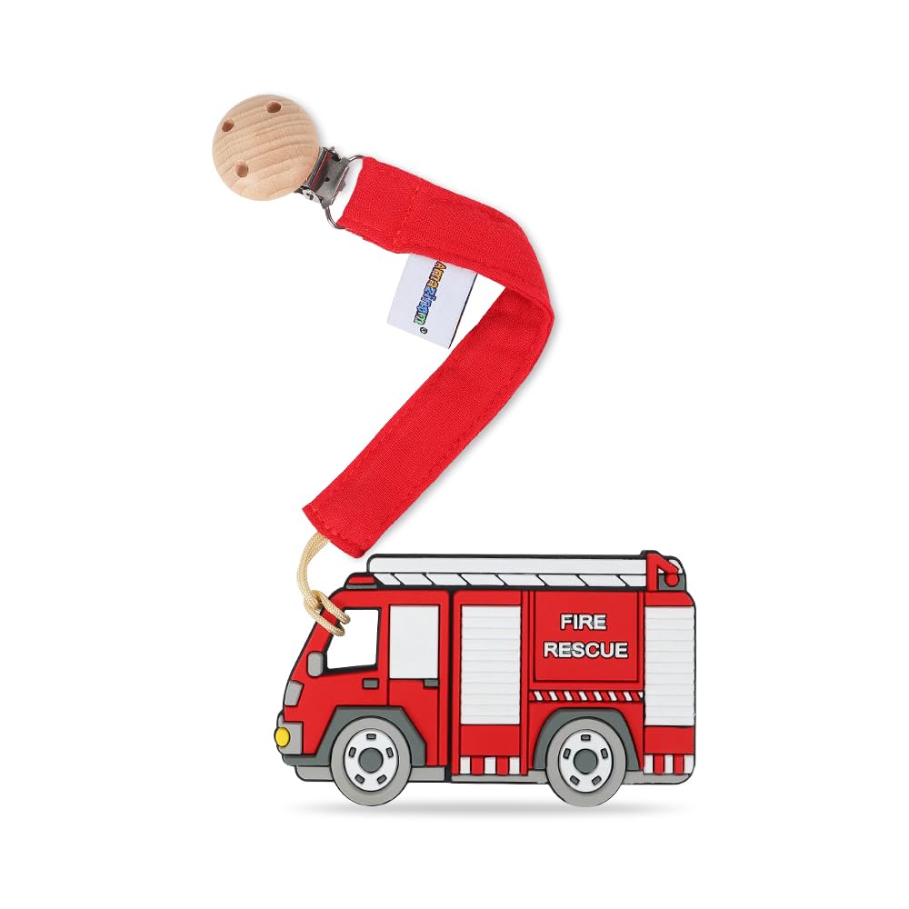 AmazingM Baby Food Grade Silicone Vechicle Car Teether Toy with Pacifier Clip Holder,Teething Pain Relief Toys Gift Set for 3 Months+ Boys and Girls,