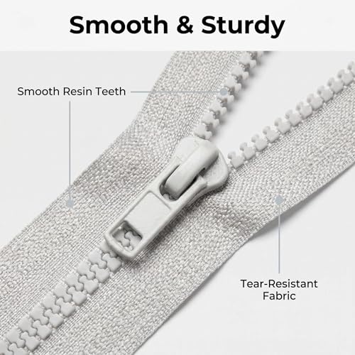 Image of Sawoake 2PCS #5 21 Inch Syparating Jacket Zippers for Sewing Coats Jacket Zipper Gray Molded Plastic Zippers Bulk Tailor DIY Sewing Tools for Garment /Bags /Home Textile
