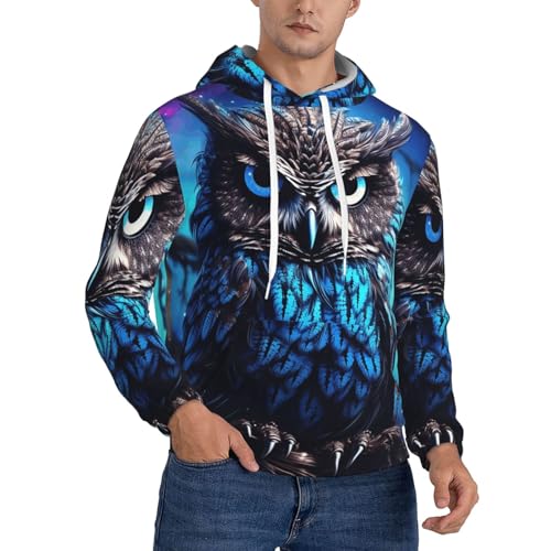 FHEBNDS Men's Fleece-Lined Hoodie Pullover Blue Owl Hoodies Casual Winter Hooded Sweatshirt wit