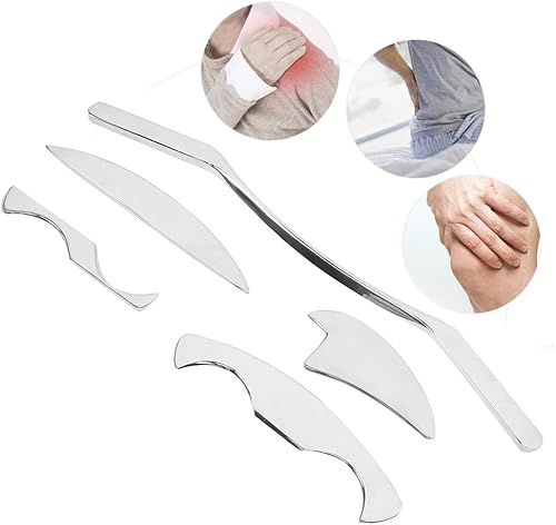 Miniatura 8 de Herramientas de masaje profesionales de acero inoxidable Gua Sha, kit de liberación miofascial para movilización de tejidos blandos, placa de masaje