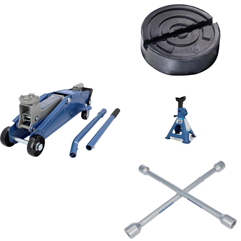 cartrend Werkstatt Reifenwechsel-Set Profi - hydraulischer Wagenheber 2t mit Gummiauflage, Unterstellbock 2t & Kreuzschlüssel