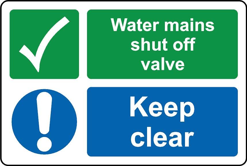 Water mains shut off valve keep clear Safety sign - 1mm Plastic sign (600mm x 400mm)