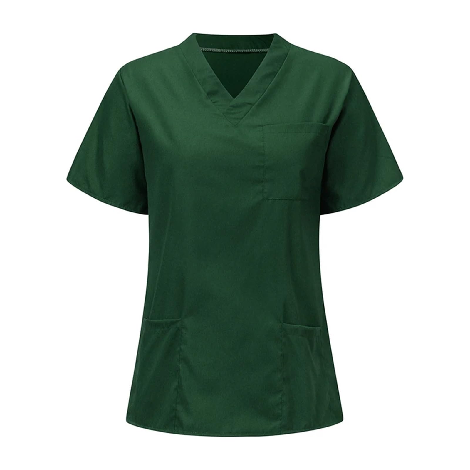 Blusa de Trabajo Informal Unisex de Manga Corta con Cuello en V y Bolsillos Grandes, Tallas XS-3XL(Green,XXL)