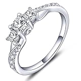 YL Women's Sterling Silver Clear Cubic Zirconia 3-stone Princess Cut Wedding Rings for...