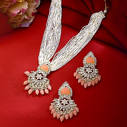 Image of Yellow Chimes Mystic Grooves Collection Jewellery Set for Women and Girls Kundan Necklace Set Gold Plated Kundan Studded Beads Beaded Necklace Set | Birthday Gift for girls and women Anniversary Gift for Wife