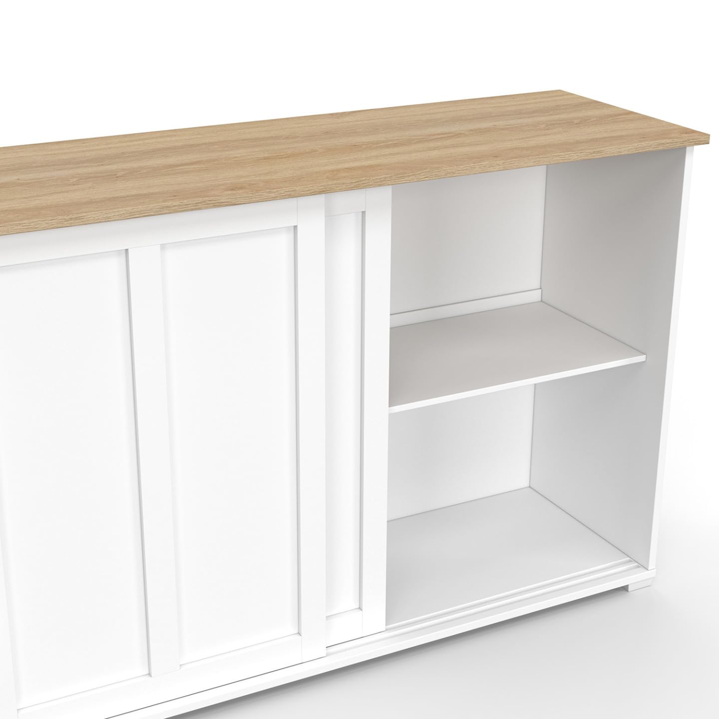 IDMarket - Aparador JANGO 160 cm con 3 puertas correderas blancas y tablero de madera