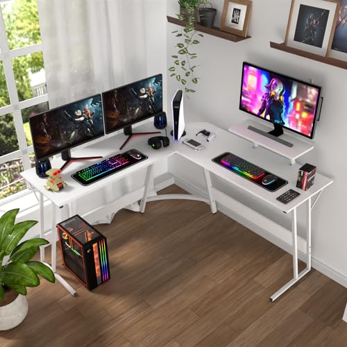 Image of PayLessHere L Shaped Desk Corner Gaming Desk Computer Desk with Large Desktop Studying and Working and Gaming for Home and Work Place,White