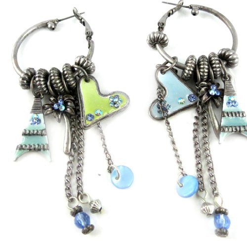 Hoop earringss of 'french touch' 'Tour Du Monde' blue.