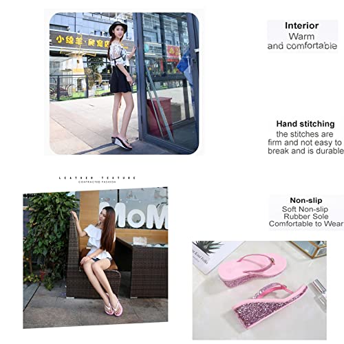 Women's Crystal Sequin Wedge Flip-Flops,Summer Arch Support Beach Slides,Non-Slip Platform Flip Flop Sandals.2