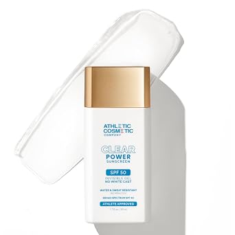 Clear Power Sunscreen Invisible, No White Cast, Weightless Gel Sunscreen for Face, Broad Spectrum SPF 50, Fragrance-Free, Sport-Ready, Made for Athletes