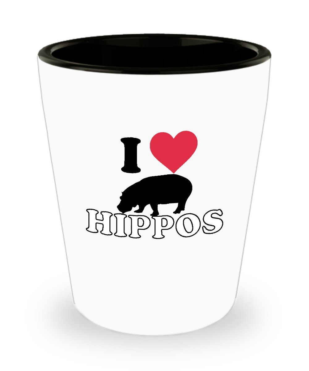 mmandiDESIGNS I Love Hippos Shot Glasses1.5 oz Ceramic Drink Jigger Personal Male or Female Small Present