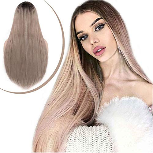 MORICA Long Straight Wig Natural Looking Synthetic Middle Part Ombre Mixed Color Wigs For Women And Girls Dress Dating Daily Hair Wig(Color:R8/60/30#)