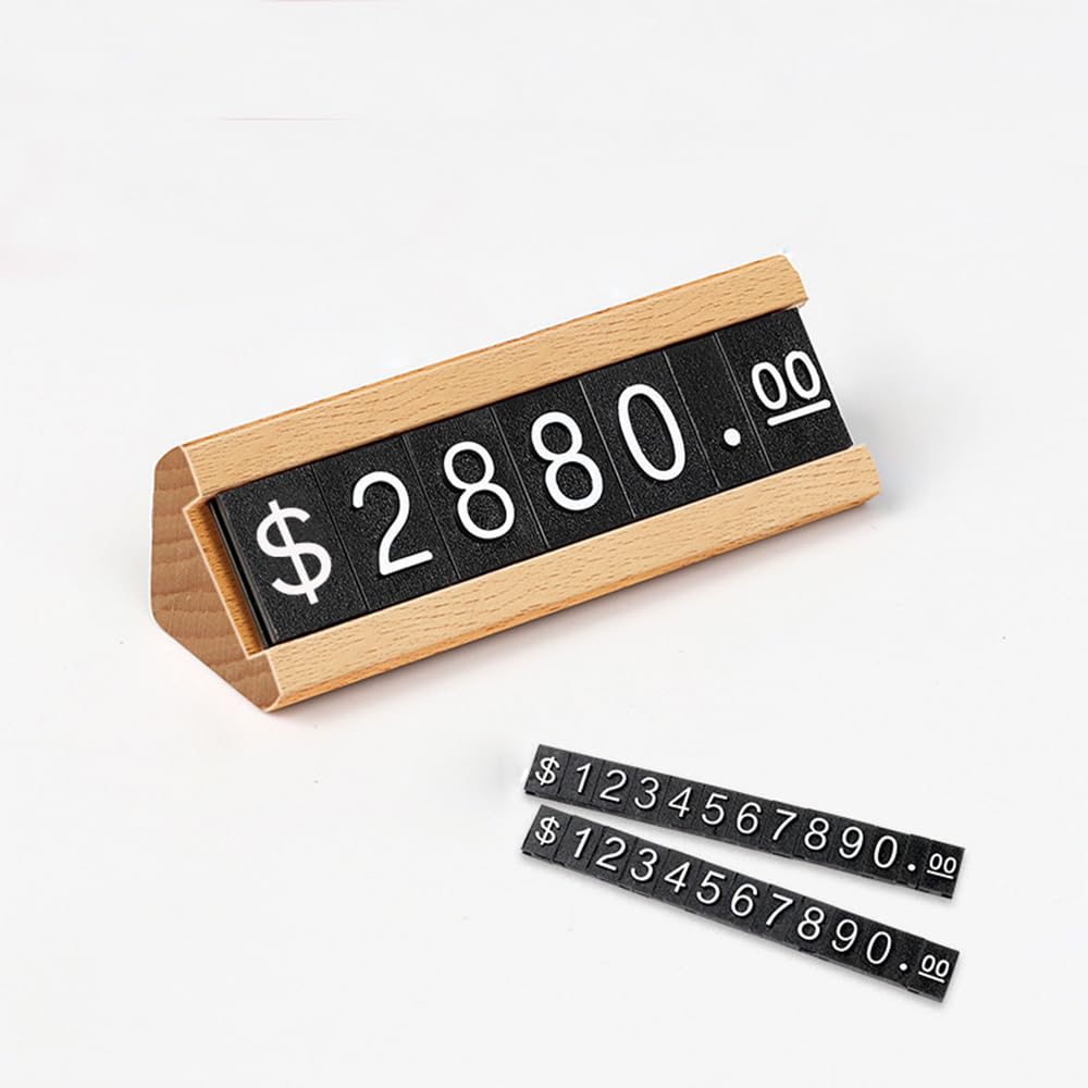 Lot de 10 présentoirs de prix en bois - Cube d'affichage numérique - Lettres - Étiquettes de prix réglables avec base en bois de hêtre