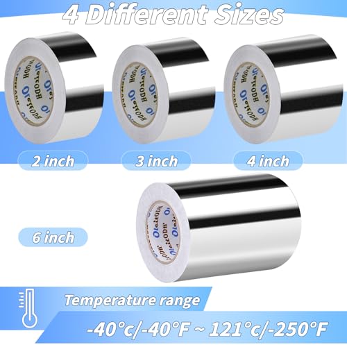 Image of Oleitodh 2 Pack Aluminum Foil Tape Bulk - 6 Inch x 55 Yards - 2.7mil Heavy Duty Metal Duct Tape, Aluminum HVAC Tape for Sealing & Patching, Air Ducts, Insulation Metal Repair, Professional Grade