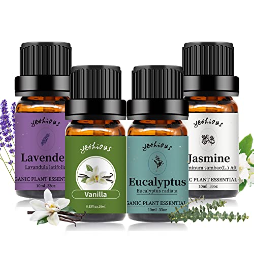 Yethious 4 Pack Lavender Jasmine Vanilla Eucalyptus Essential Oil Set Vanilla Essential Oil For Diffuser #TOP30