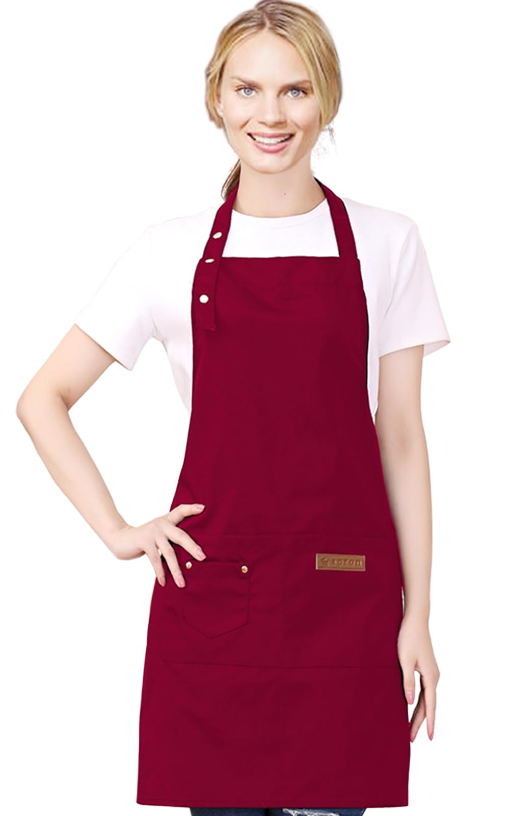 Kitchen Cooking Apron for Women Men with Big Pockets Canvas Waterproof Aprons for Server Pottery Artist Chef Apron