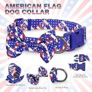  American-Flag-Dog-Collar-Ayaseen-Dog-Collar-with-Bow-US-Flag-Pattern-Star-StripesPatriotic-4th-of-July-Dog-Collar-Red-White-and-Blue-Dog-Collar-Adjustable-for-Small-Medium-Large-Dogs-M