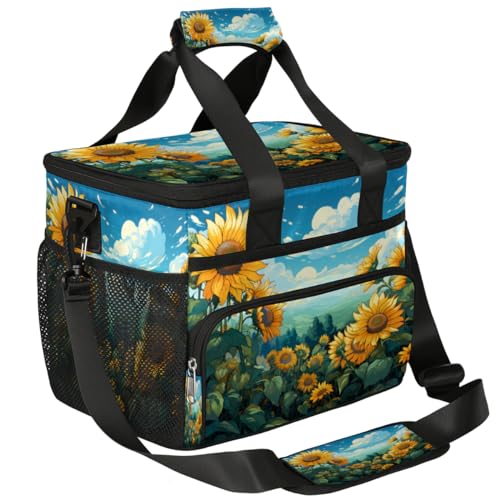 Blue Sky Insulated Picnic Backpack Lunch Box for Women Men Picnic Basket Tote Lunch Bag Picnic Bag Portable Lunch Bags for Picnic, Beach, Work, Trip,Office, Camp Sunflower Garden