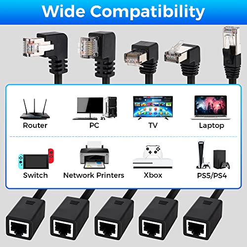 Togconn Cat 6 Ethernet Extension Cable 5 Pack，Multiple Angles（Up/Down/Left/Right/Straight）, Cat6 Rj45 Network Lan Patch Cord Adapter, Ftp Shielded Male To Female Connector, Supports Cat5E/Cat5-2 Feet #TOP5