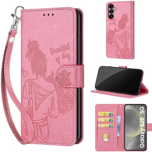 Étui portefeuille Samsung S25 5G en cuir avec porte-cartes et dragonne