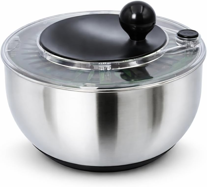 Stainless Steel Salad Spinner Large 5.28 Qt – Fast Drying Lettuce Spinner, Premium Durable Bowl for Washing & Drying Vegetables