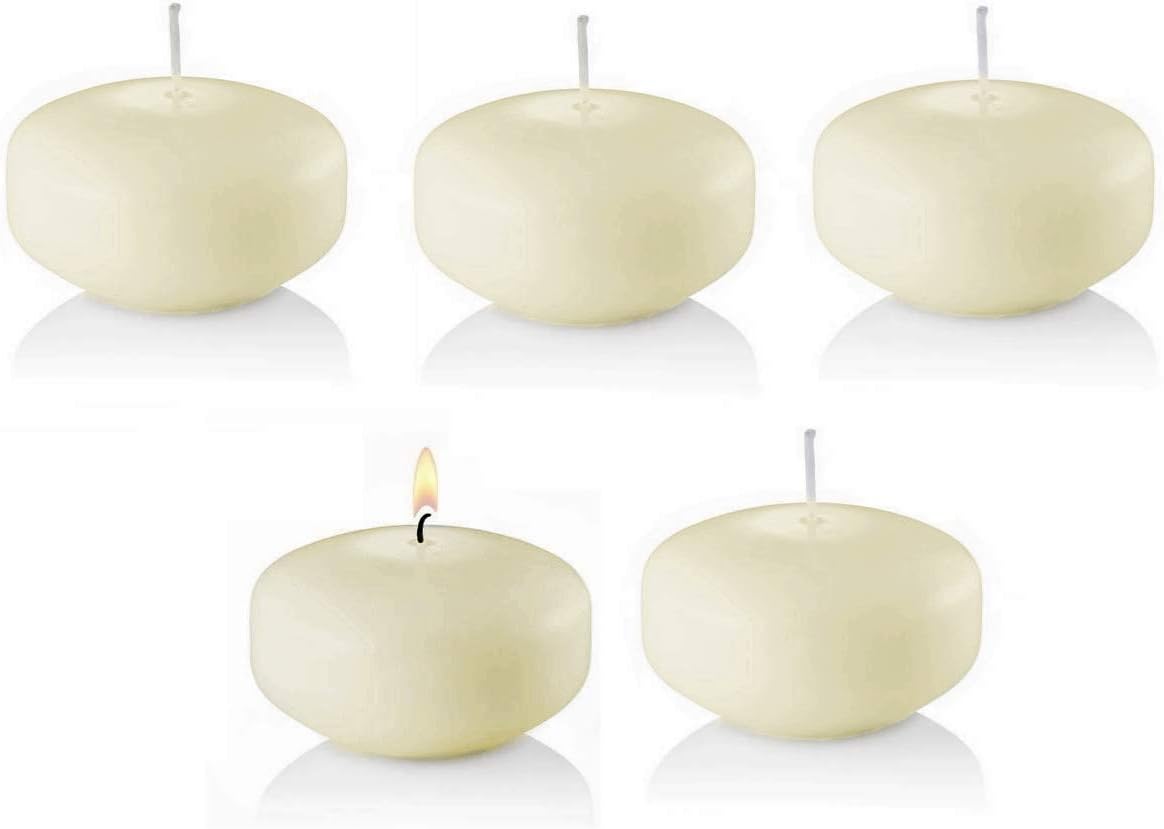D'light Online Large White Floating Candles 3 Inch Bulk Pack Wax Discs for Events, Weddings, Spa, Home Decor, Special Occasions, Cylinder Vases, Centerpieces, Pool and Holidays - Set of 72 (White)