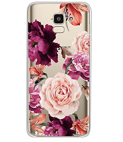 BAISRKE Galaxy J6 2018 Case, Galaxy J6 Case with Flowers Slim Shockproof Clear Floral Pattern Soft Flexible TPU Back Cove for Samsung Galaxy J6 2018/J600 [Purple Flowers]