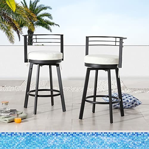 Image of LOKATSE HOME 2 Piece Outdoor Swivel Bar Stools Set Armless Bistro Furniture Patio Height Metal Chairs with Cushion