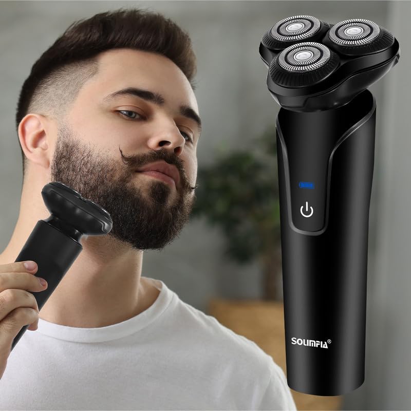 Image of SOLIMPIA HT-921 Cordless Rechargeable Waterproof 3 Head Electric Shaver Wet & Dry Rotary Shavers for Men Super-Fast Charge 120 minutes Runtime with LED Indicator, Black