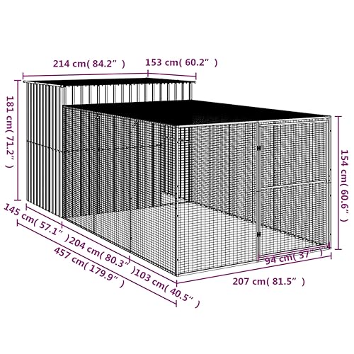 Vidaxl Casetta Cani Con Corsa Antracite 214X457X181 Cm Acciaio Zincato - 3