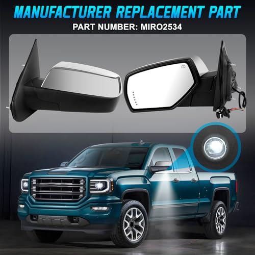 Side View Mirror Compatible with Chevy Silverado/GMC Sierra 1500 2014-2018, 10 Pins Driver Side Mirrors for 2015-2019 Silverado/Sierra 2500HD 3500HD with Puddle & Signal Light, Heated Power Glass - Thumbnail 3