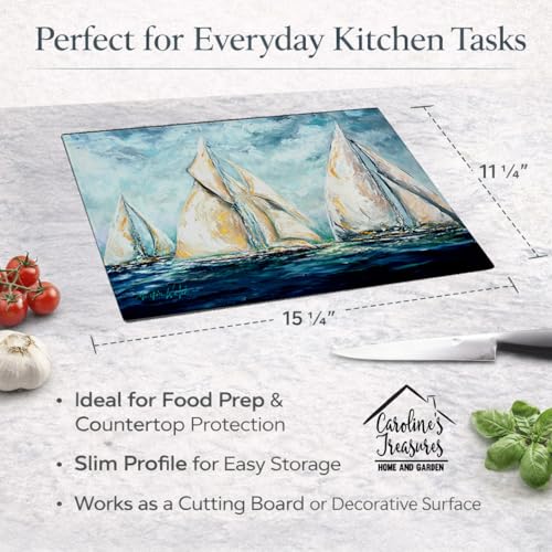 Tablero de corte decorativo de vidrio templado grande de Caroline's Treasures, diseño artístico 'The Last Mile Sail boats', para cocina y servicio miniatura 4