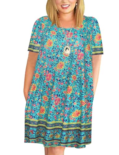 Image of Kancystore Women's Plus Size Summer Dresses Short Sleeve Casual T-Shirt Swing Dress with Pockets