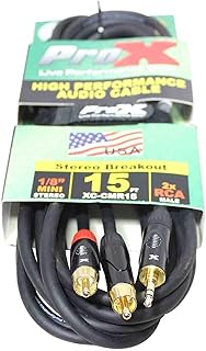 Prox XC-CMR15 15â€™ Ft High Performance 3.5mm 1/8â€ Mini TRS to Dual RCA-M Unbalanced Y-Cable