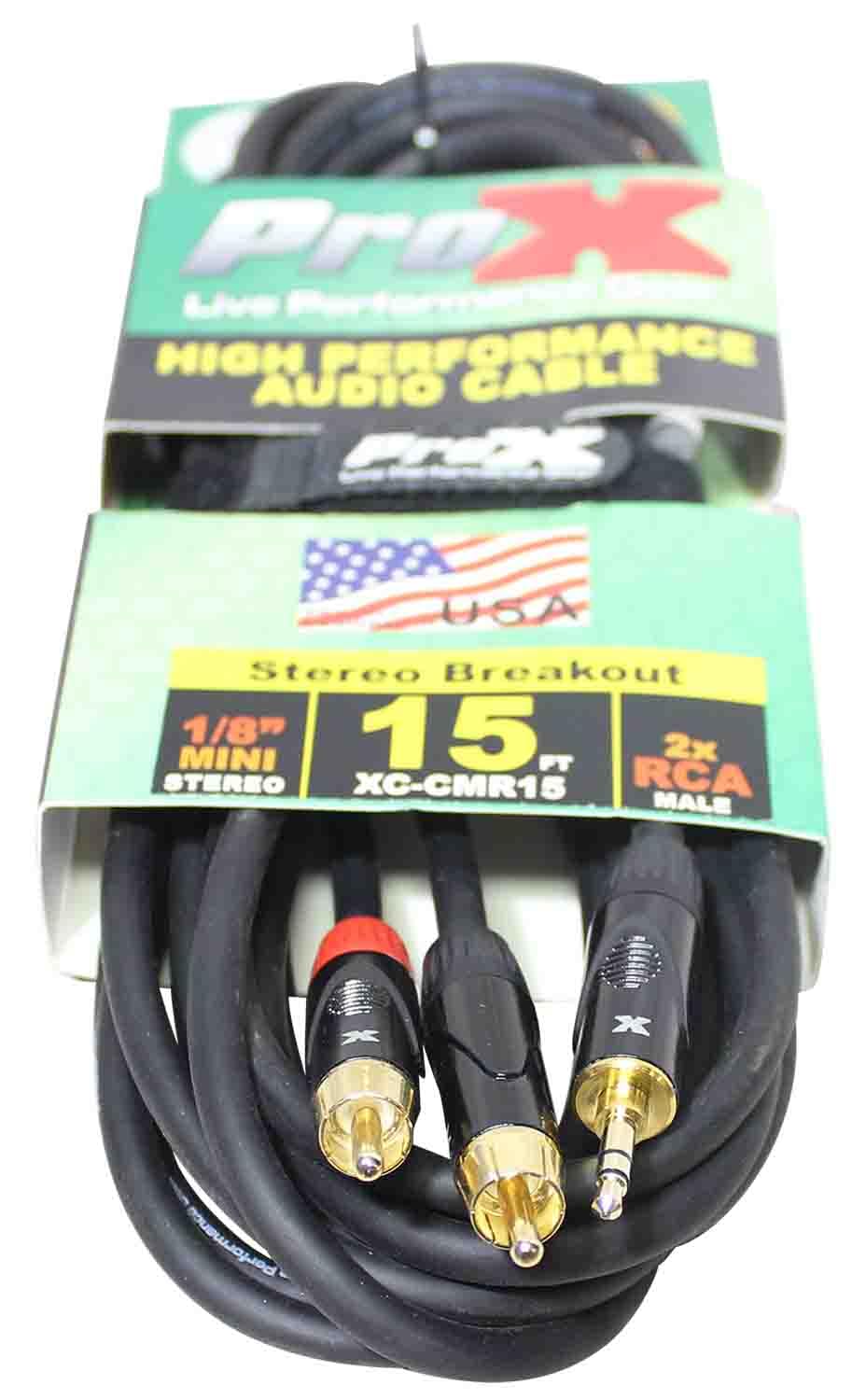 Prox XC-CMR15 15’ Ft High Performance 3.5mm 1/8” Mini TRS to Dual RCA-M Unbalanced Y-Cable