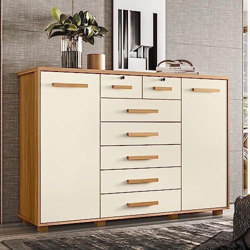 Cômoda 2 Portas 7 Gavetas Fontana Albatroz Móveis Carvalho Grife/off White