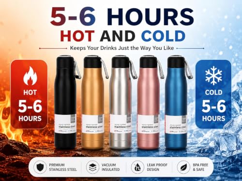 Image of HVK Enterprises Rassi Stainless Steel Water Bottle 500ml Double Wall Vacuum Insulated Flask BPA Free Leakproof Hot and Cold Water Bottle for School Office Gym Travel Random Color Pack of 1